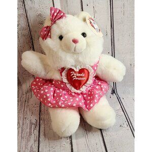 12" Vintage TB Trading White "Friends Forever" Teddy Bear Plush Hearts Dress Toy